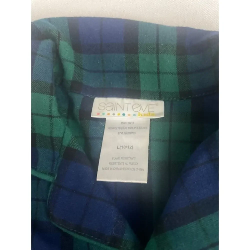 Saint Eve Kids Blackwatch Plaid Flannel Pajama Set Size L 10/12 Green Blue